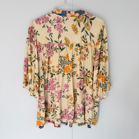BL^NK LONDON x ANTHROPOLOGIE Stephanie Top in Yellow Blue Floral - Picture 4 of 7